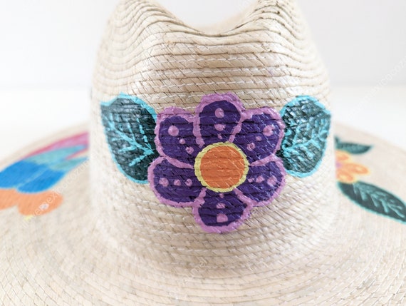Hand-painted Floral Straw Hat: Summer Sun Hat With Birds - Etsy display picture 1