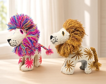 Handmade Mexican Wool Lion Plushie Folk Art Animalito