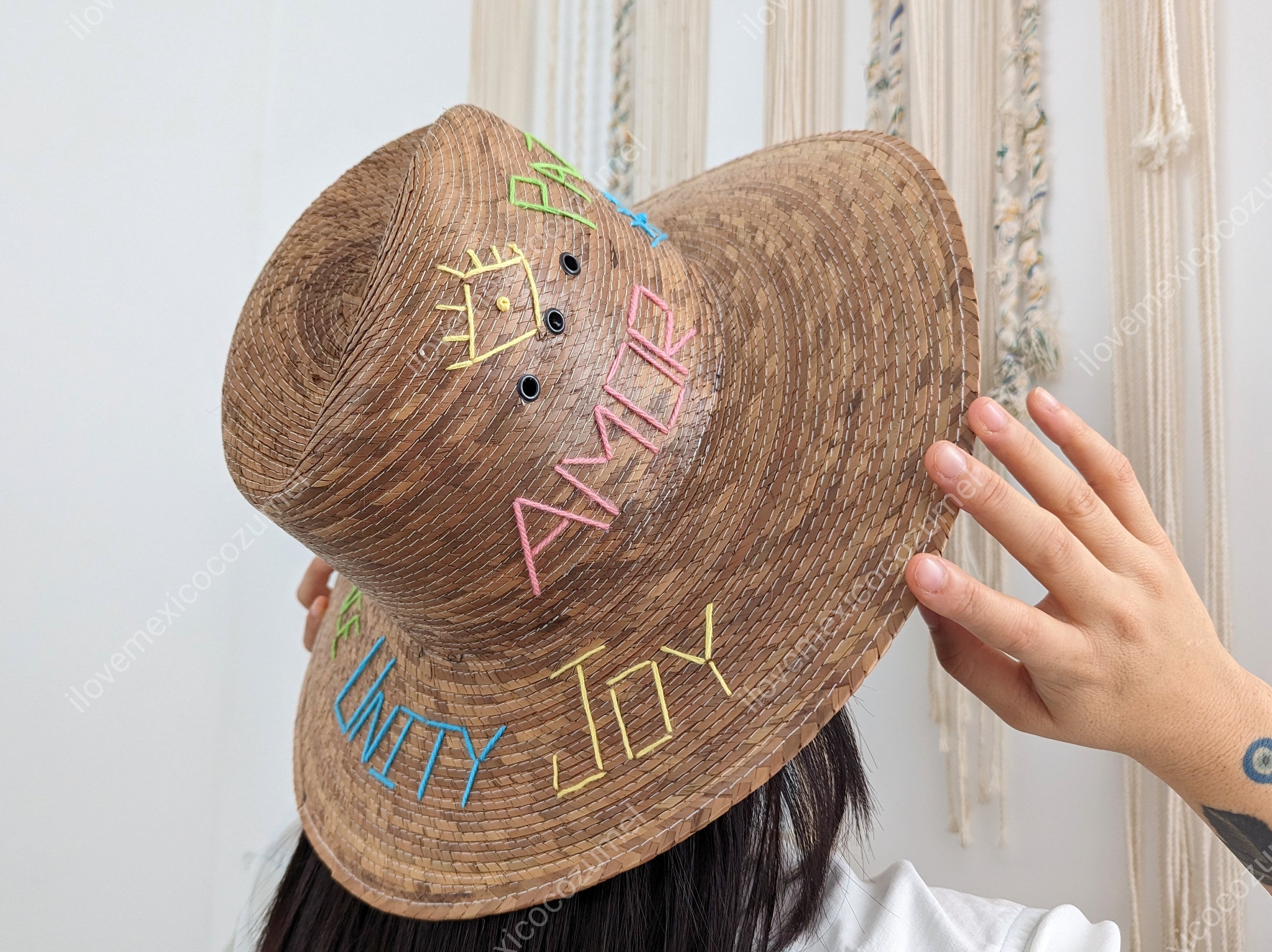 ? Vintage Handmade Embroidery Straw Summer Hat DIY Embroidered Sun Hat - A Beautiful Mess main image 2
