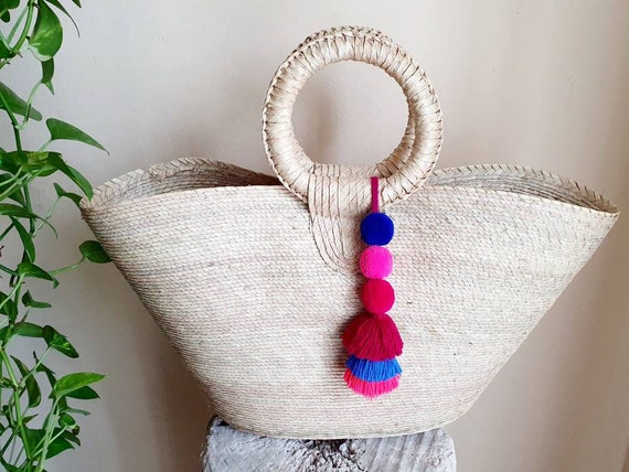 Handmade bright colored Mexican pom pom with for bags and | Etsy