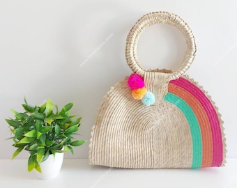 Rainbow straw purse / handmade market straw bag / mexican handbag / market tote / beach bag / flower girl bag