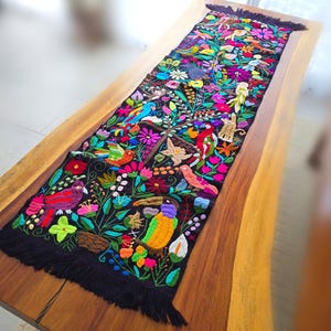 Mexican Embroidered Table Runner, Handwoven Boho Table Runner, Colorful Home Decor,