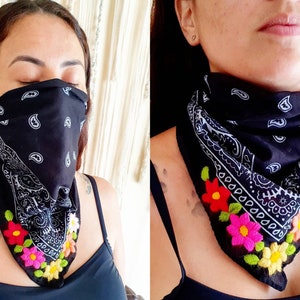 Embroidered Floral Bandana | Handmade Mexican Paliacate Scarf image 18