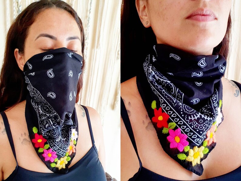 Embroidered Floral Bandana | Handmade Mexican Paliacate Scarf image 18