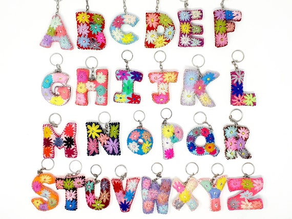 Embroidered letter keychain / Mexican embroidered keychains / personalized letter / Christmas initial decor