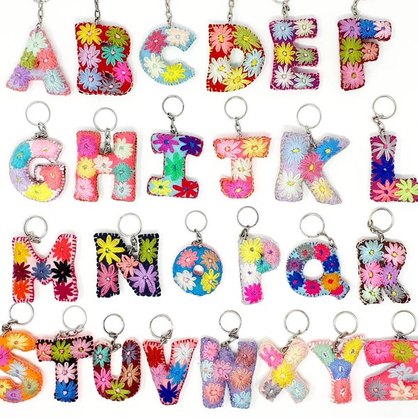 Embroidered letter keychain / Mexican embroidered keychains / personalized letter / Christmas initial decor