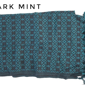 Traditional Mexican Rebozo Shawl - Handwoven Cotton blend Scarf Dark mint
