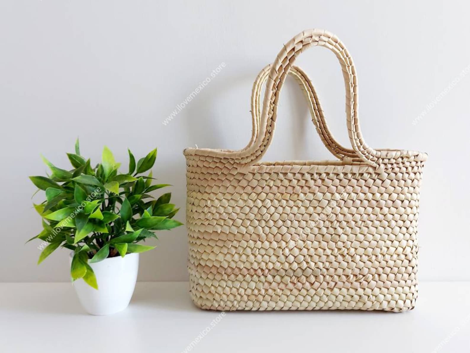 Rectangular Straw Beach Bag / Market Straw Bag / Mexican Tote Etsy