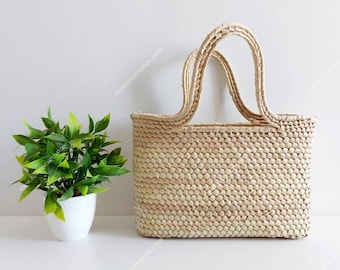 Rectangular Straw Beach Bag: Mexican Market Tote