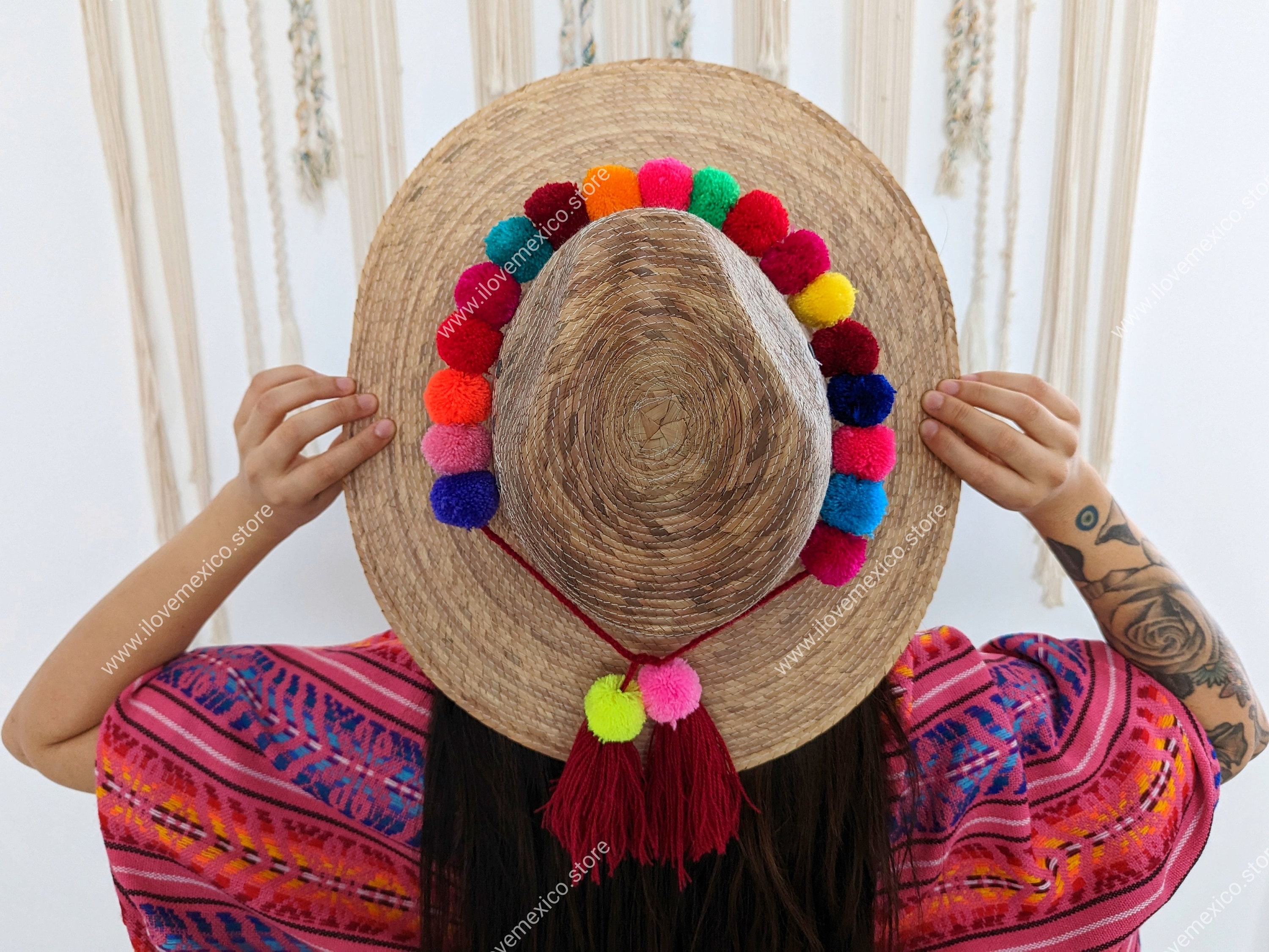Straw Hat Pom Poms