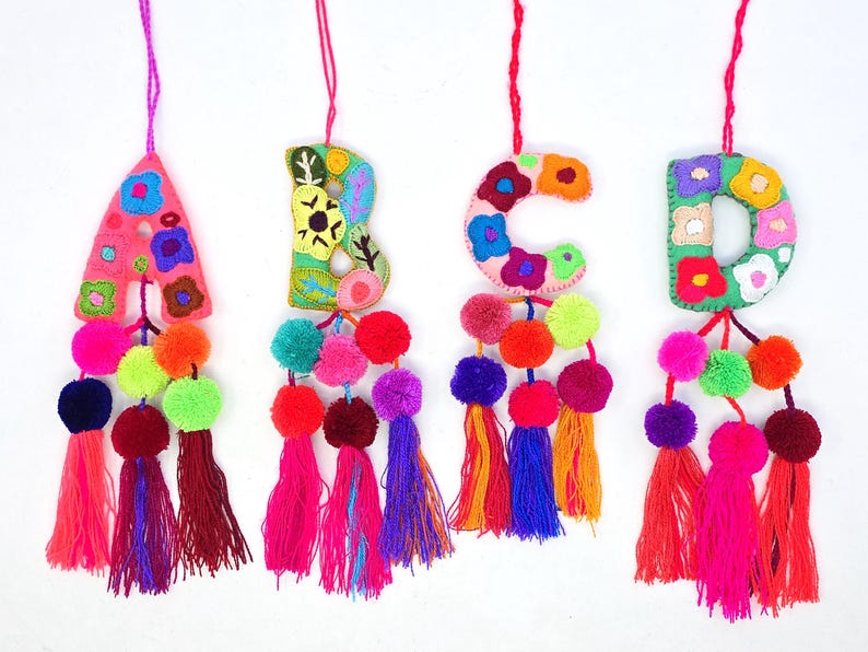 Embroidered Christmas Letter Ornament: Mexican Christmas Decor image 1