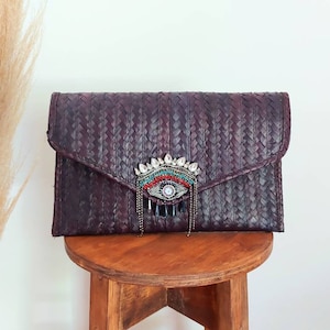 Pochette mexicaine en paille avec cache-oeil : sac à main fait main