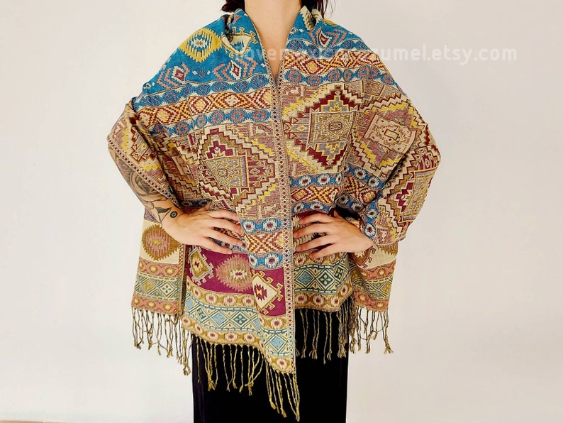 Mexican rebozo scarf / Traditional rebozo / Mexican geometric pattern shawl / mexican pashmina image 6