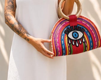 Bolso grande hecho a mano con forma de taco y lentejuelas de ojo turco.