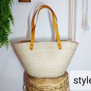 Large beach straw bag with leather strap / market straw bag / mexican tote bag/ summer bag / farmer's market bag / image 8