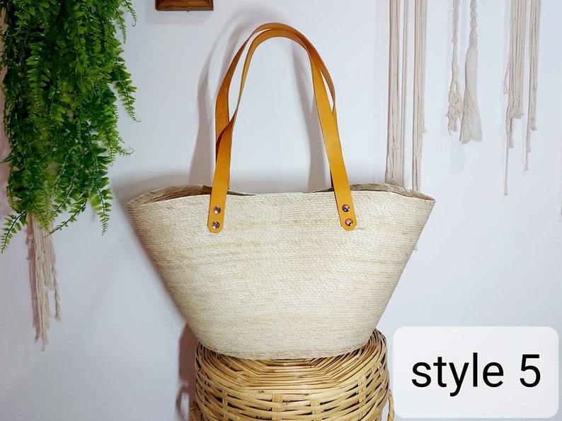 Large beach straw bag with leather strap / market straw bag / mexican tote bag/ summer bag / farmer's market bag / image 8