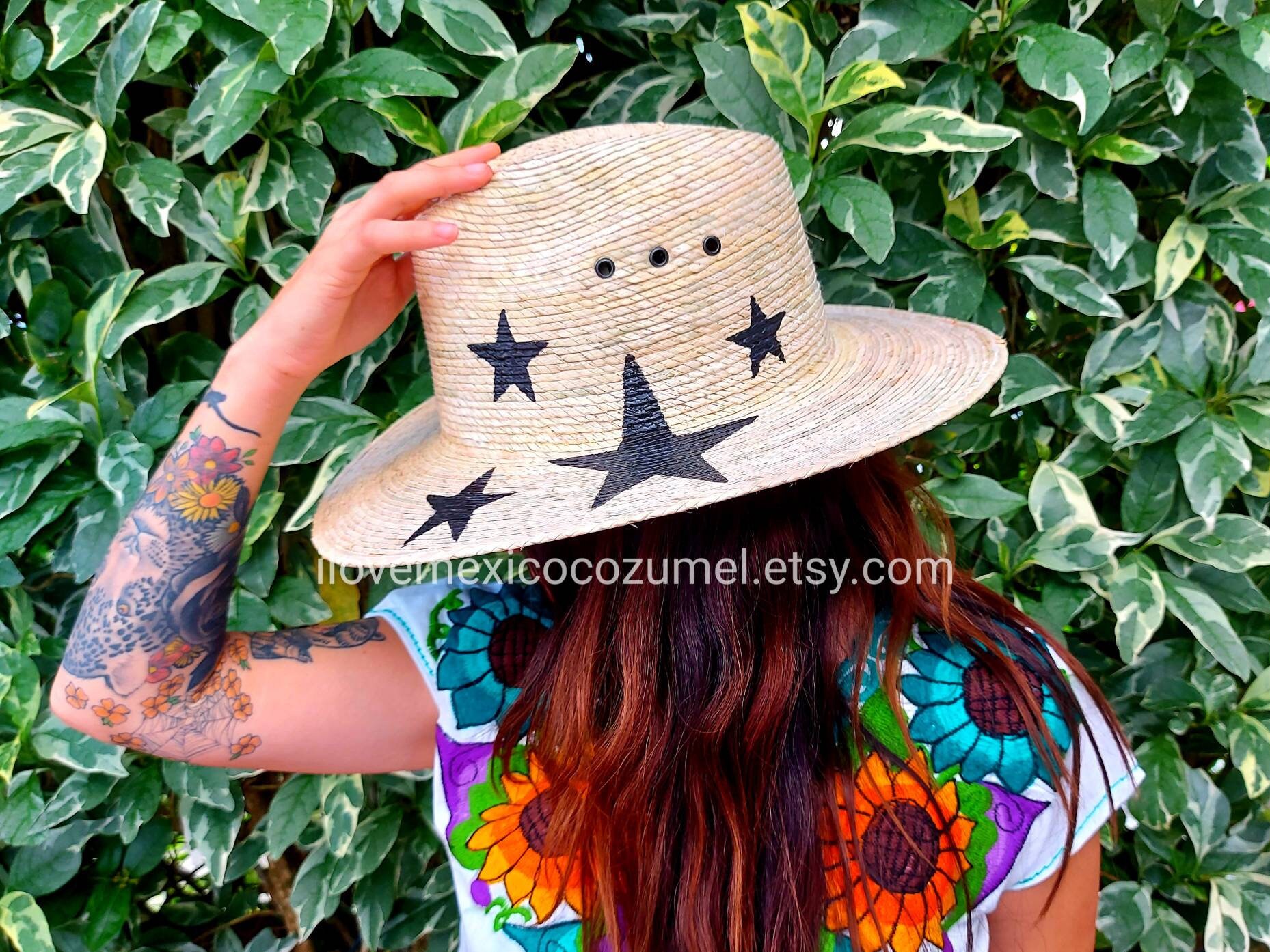 MEXICAN Artisan Hand Painted Disney Little Mermaid Ariel Panama Sun hat|med/sm Island mood on your head ?? Hand-painted hats made in  main image 2