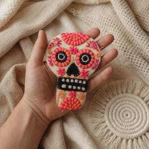 Sugar Skull Embroidered Patch | Handmade in Mexico | Colorful Calavera Folk Art Applique