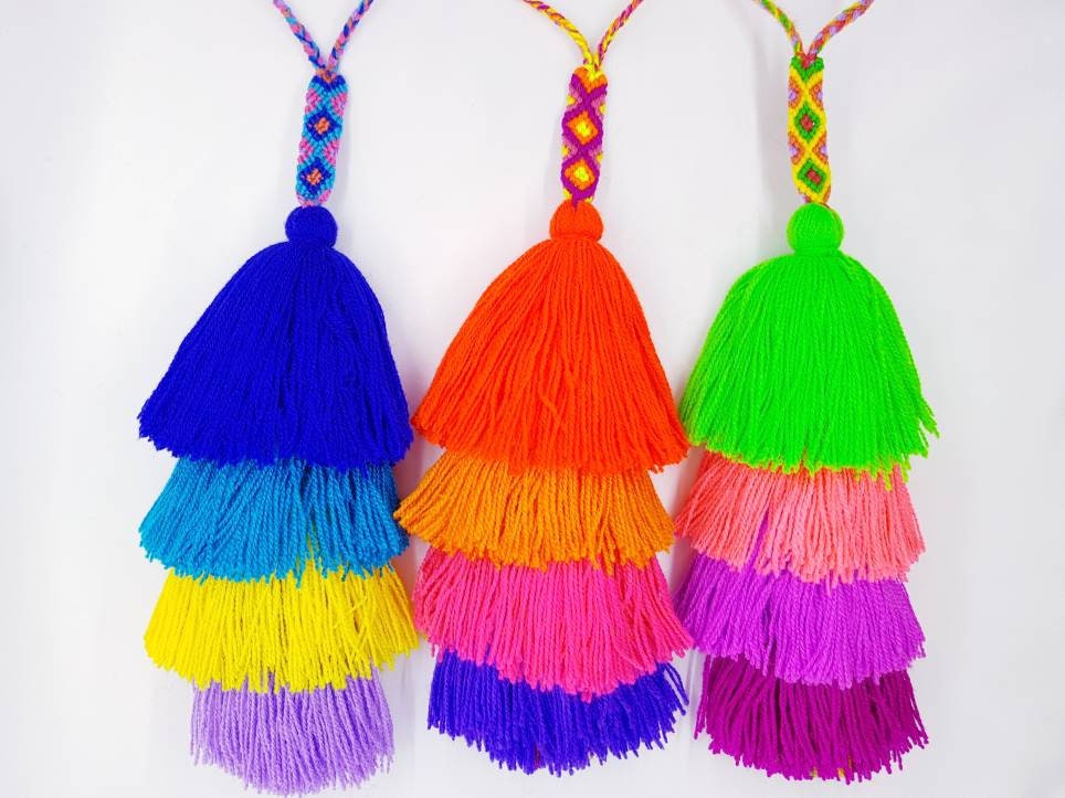 Handmade Mexican bright color tassels with braided top / Etsy