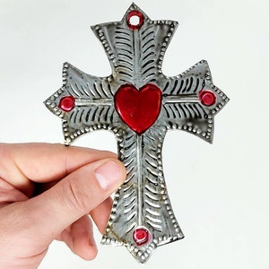 Tin cross wall decoration / tin cross decor / mexican tin wall decor / mexican decor / cross metal work
