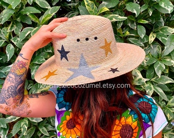 Hand painted hat with stars / straw hat with star decor