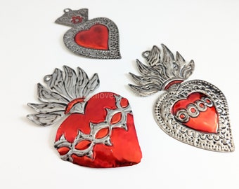 Mexican Tin Sacred Heart Wall Decor: Hand-Painted Milagro Art