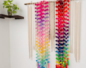 Mexican Rainbow Pom Pom Garland Holiday and Colorful Home Decor