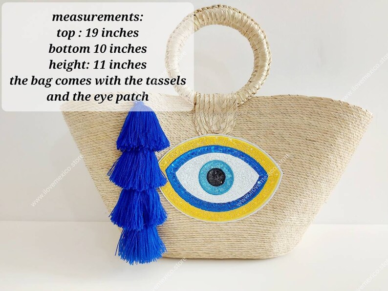 Boho Straw Bag With Evil Eye Sequin Patch / Handmade Market Etsy