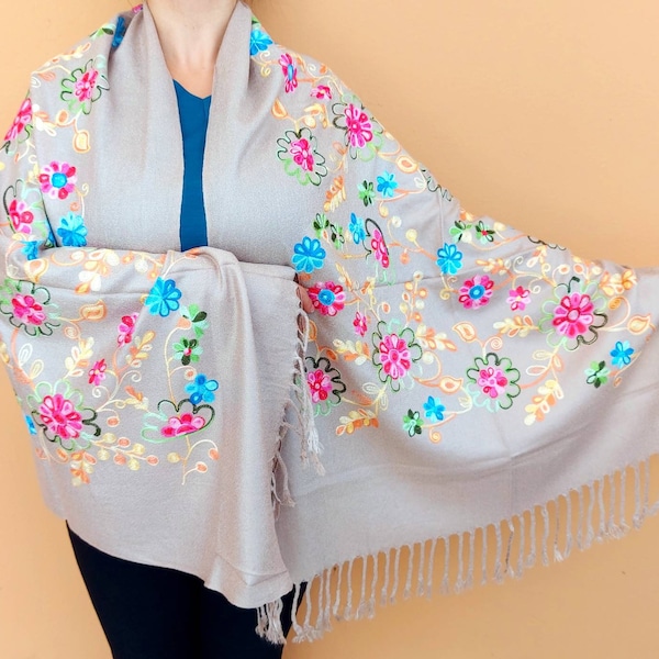 Écharpe en rebozo tissée mexicaine / Rebozo floral traditionnel / Châle à motif de fleurs mexicaines / Pashmina mexicain