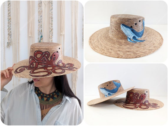 Hand-painted Sea Life Straw Hat: Summer Sun Hat - Etsy display picture 1