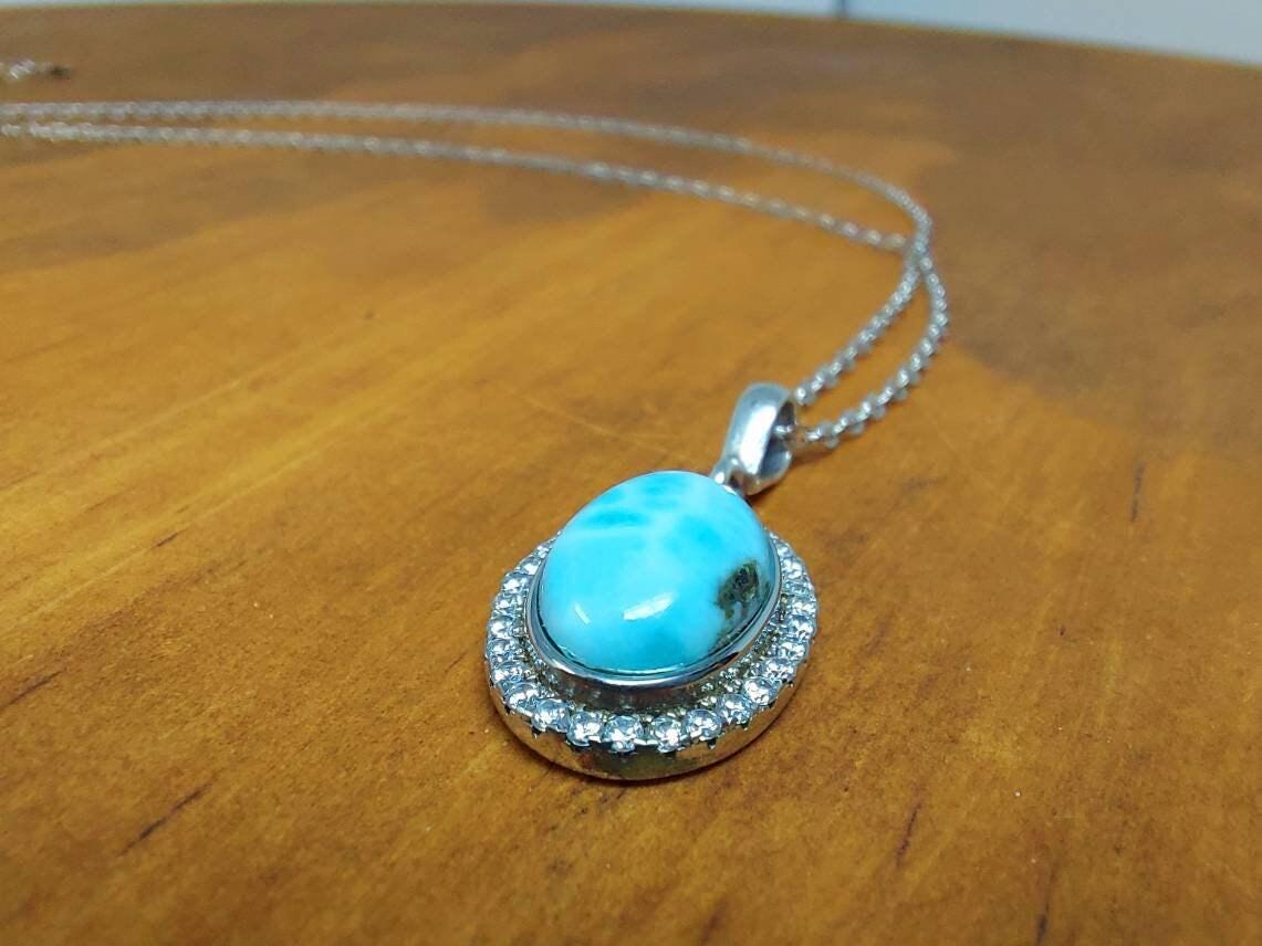 Ciondolo in larimar e argento sterling, pietra della Ciondolo in larimar e argento sterling, pietra della