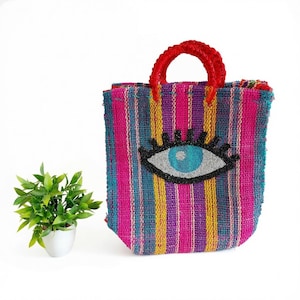Natural Yute Fiber Bag with Eye patch decoration | Handmade Mexican Bag