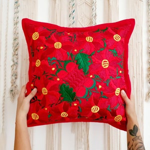 Mexican pillow cases / Embroidered christmas pillow case / colorful decorative pillow cover / colorful holiday decor / mexican christmas