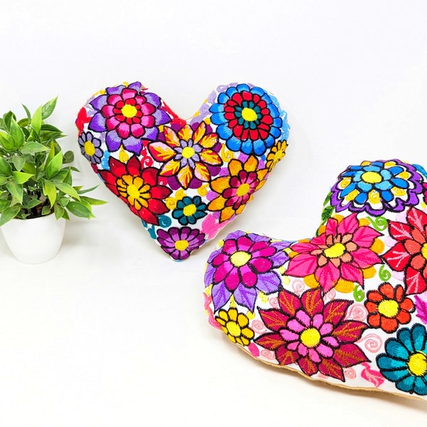 Mexican heart pillow / Embroidered pillow / colorful decorative pillow / colorful home decor / mexican hand embroidered decor pillow