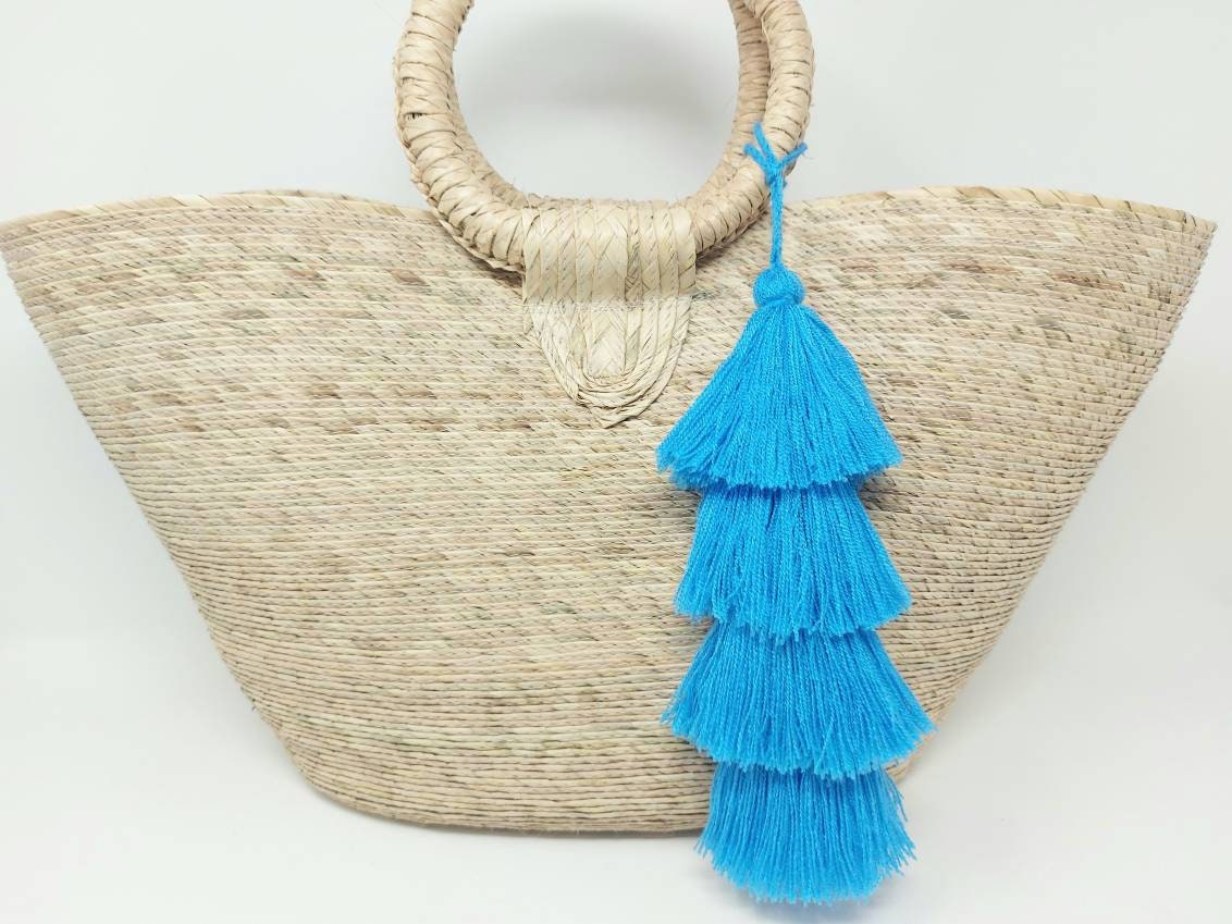 Handmade blue colored boho bag tassels / blue colored beach | Etsy