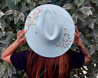 Handmade Turquoise Suede Hat With Metal Charms - Etsy display picture 1