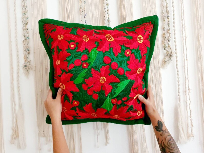 Mexican Pillow Cases / Embroidered Christmas Pillow Case / Etsy