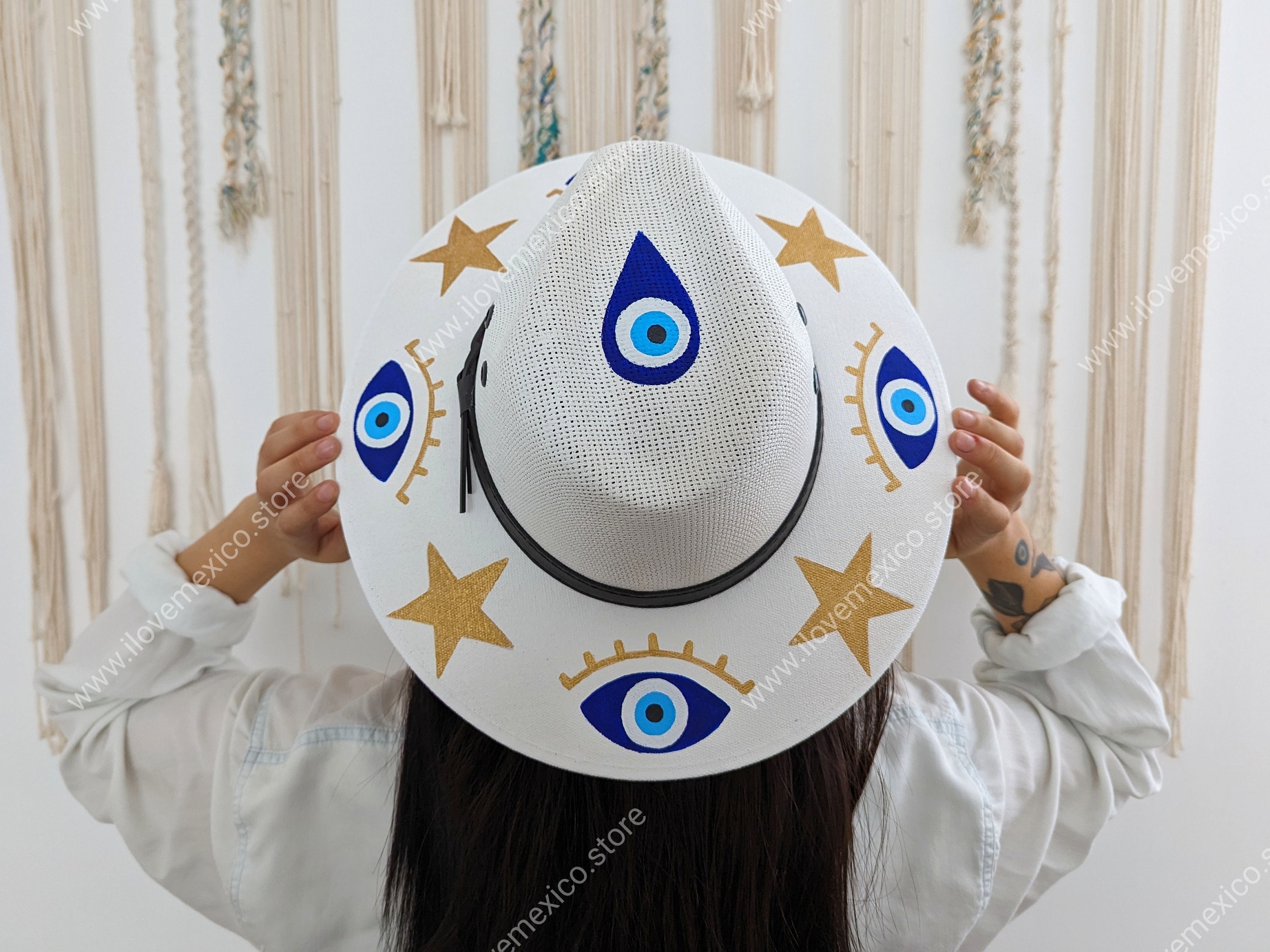 Mexican Hat With Hand Painted Eye Decoration - Etsy display picture 3