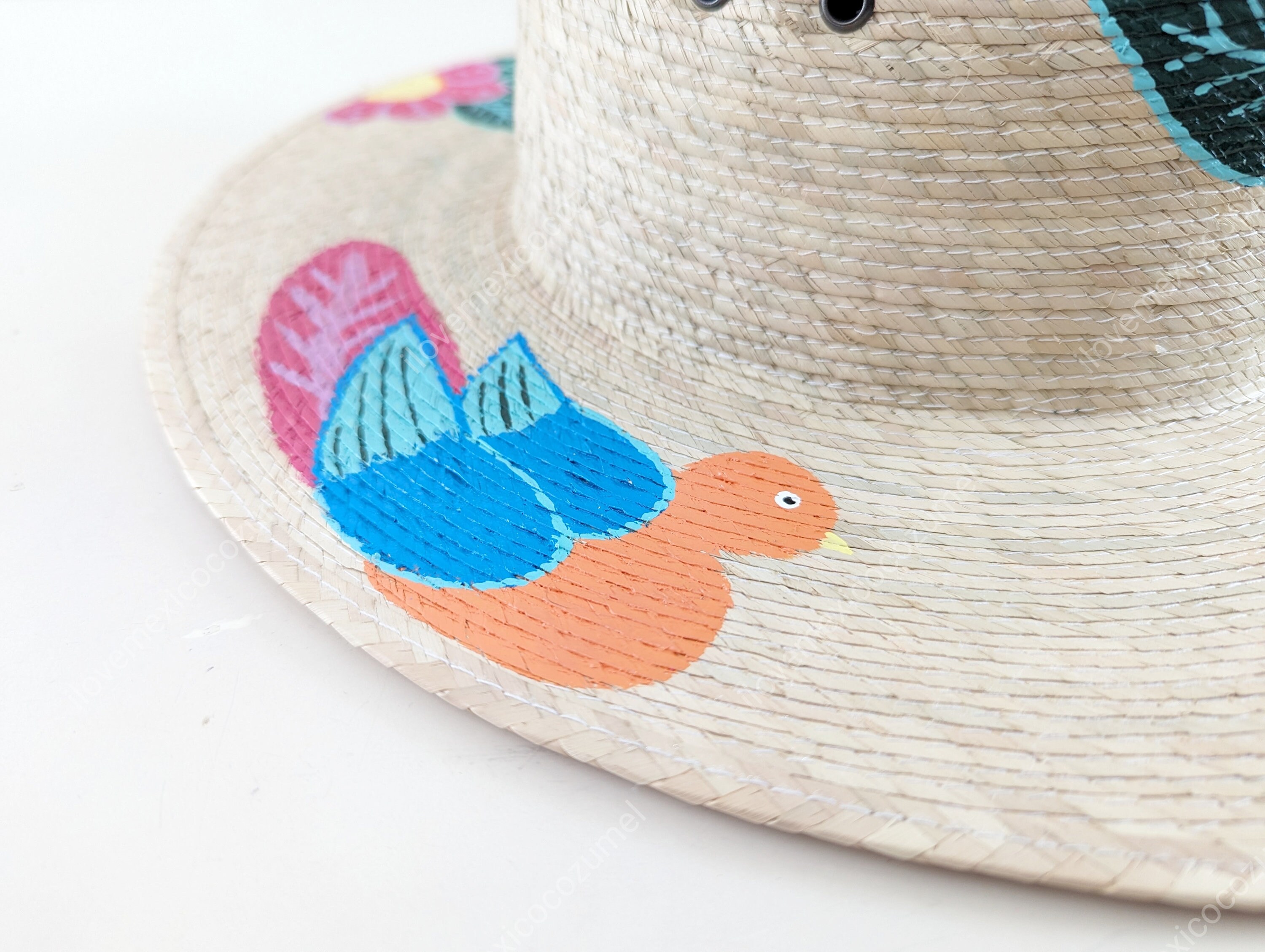 Hand-painted Floral Straw Hat: Summer Sun Hat With Birds - Etsy display picture 2