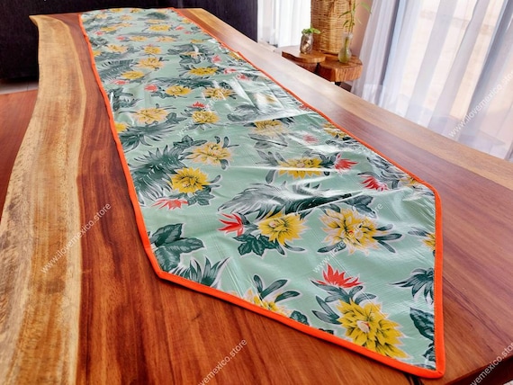 Mexican Oilcloth Table Runner: Floral Kitchen Decor