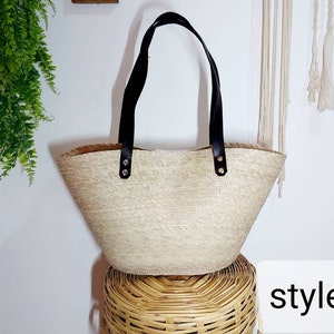 Large beach straw bag with leather strap / market straw bag / mexican tote bag/ summer bag / farmer's market bag / image 9