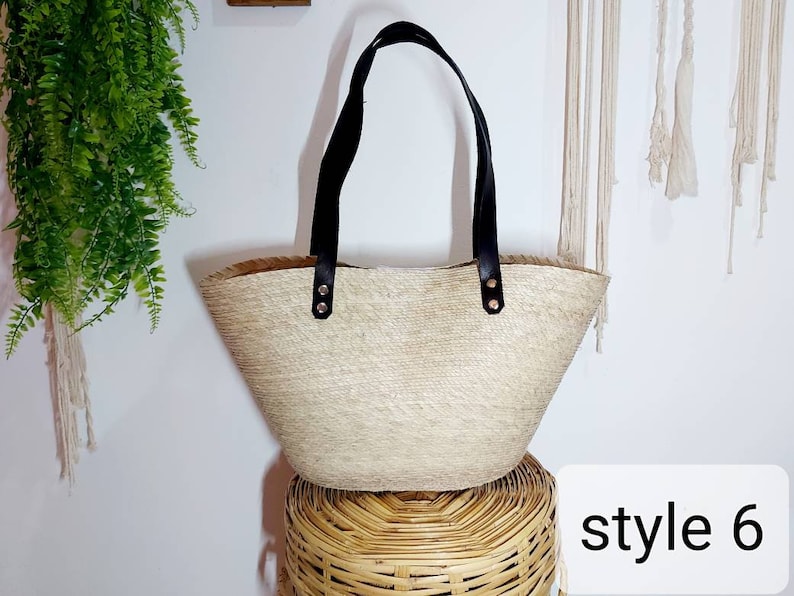 Large beach straw bag with leather strap / market straw bag / mexican tote bag/ summer bag / farmer's market bag / image 9