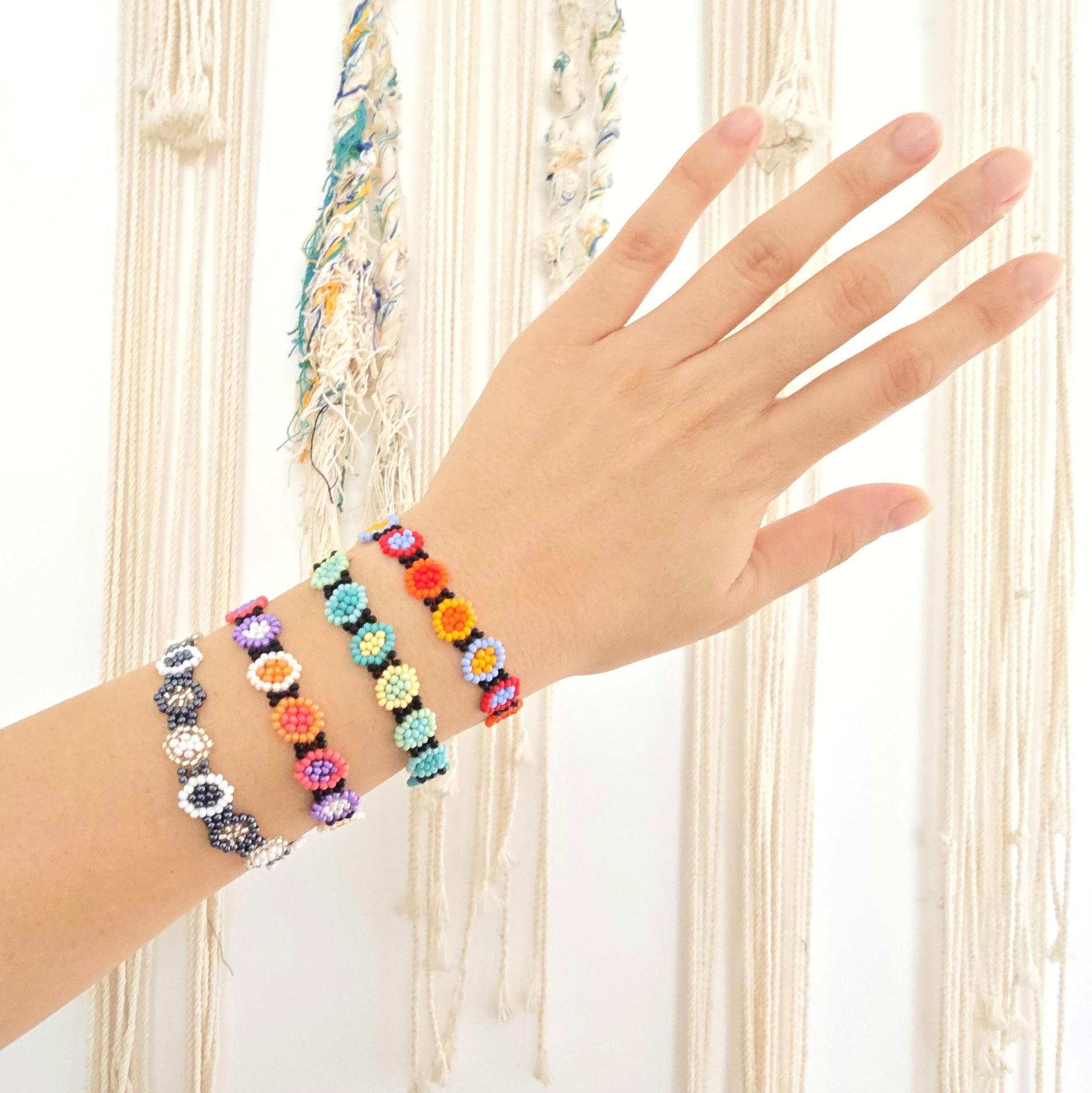 Handmade Mexican Huichol Flower Bracelet: Colorful Glass Beads - Etsy