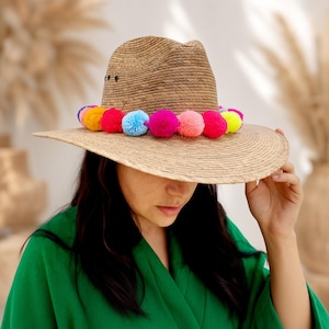 Mexikanisches Bommel-Hutband, buntes handgefertigtes Garn, Sombrero-Band