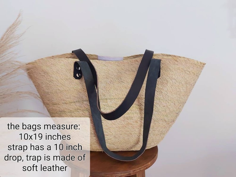 Large beach straw bag with leather strap / market straw bag / mexican tote bag/ summer bag / farmer's market bag / image 10