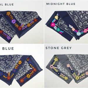 Embroidered Floral Bandana | Handmade Mexican Paliacate Scarf image 5