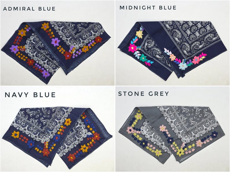 Embroidered Floral Bandana | Handmade Mexican Paliacate Scarf image 5