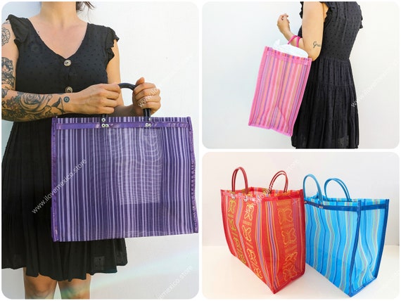 Premium Reusable Plastic Grocery Bag Mexican Tote Bag Mexican Mesh Bag Mesh Beach Bag Etsy