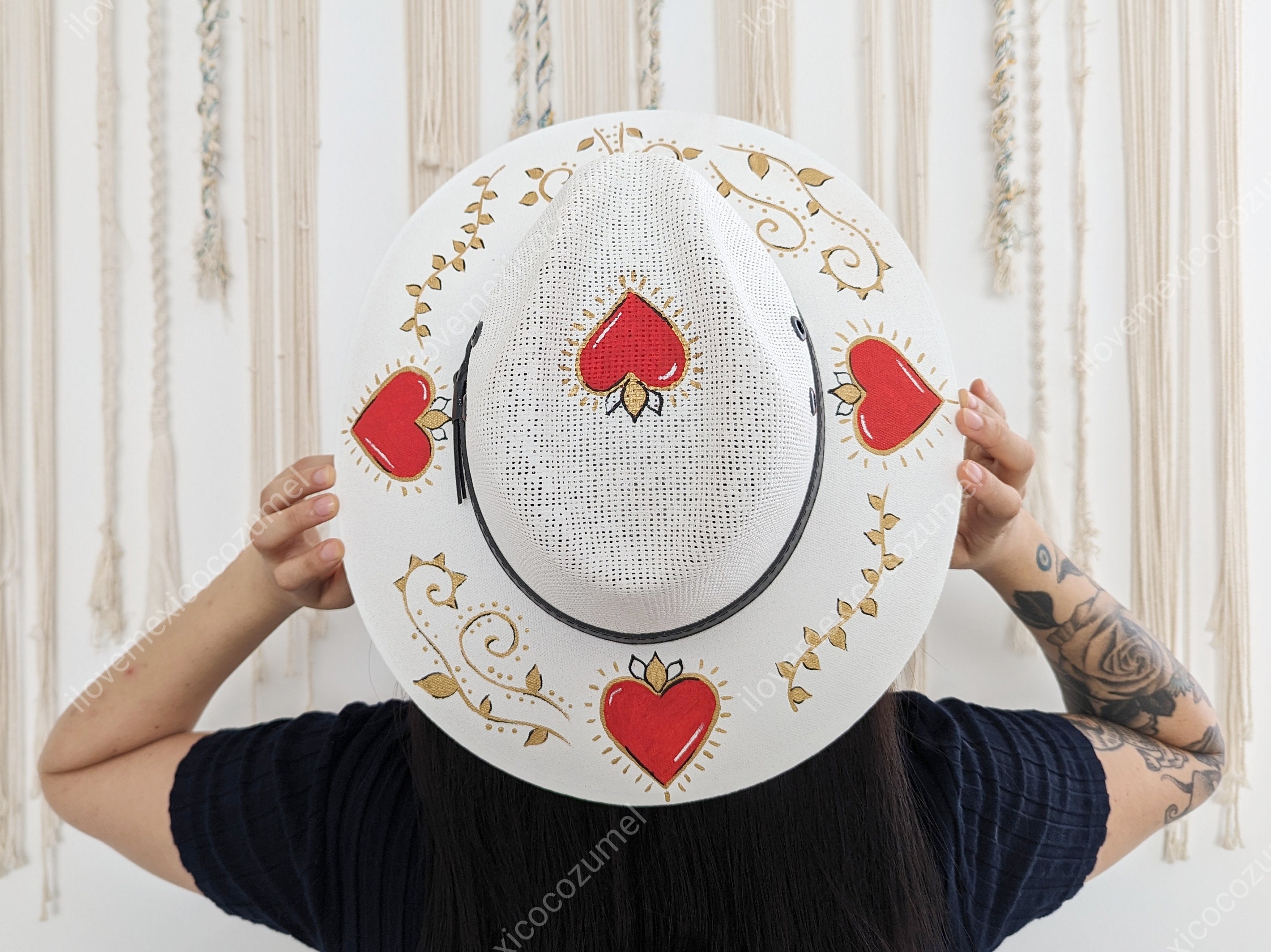 Mexican Hat With Hand Painted Heart Decoration - Etsy