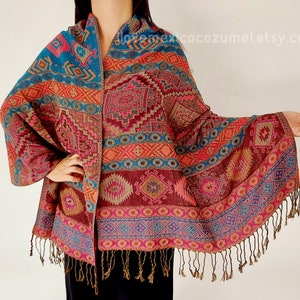 Mexican rebozo scarf / Traditional rebozo / Mexican geometric pattern shawl / mexican pashmina